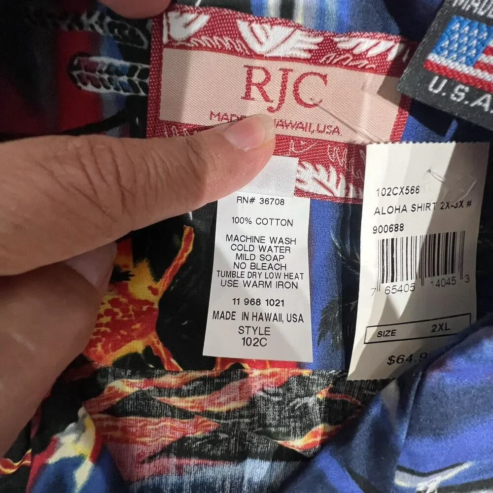 RJC Mens Kilauea Volcano Lava Aloha Button Down Shirt Size 2XL Hawaiian Tropical